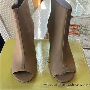 Cathy Jean Beige Open-Toe Ankle Boots